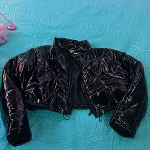 Daisy Black Glossy Puffer Jacket